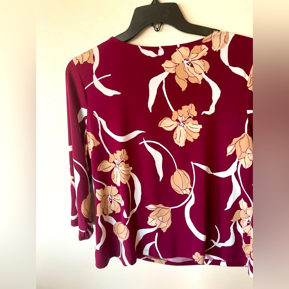 Liz Claiborne career women’s burgundy Tan floral shirt blouse Size XL